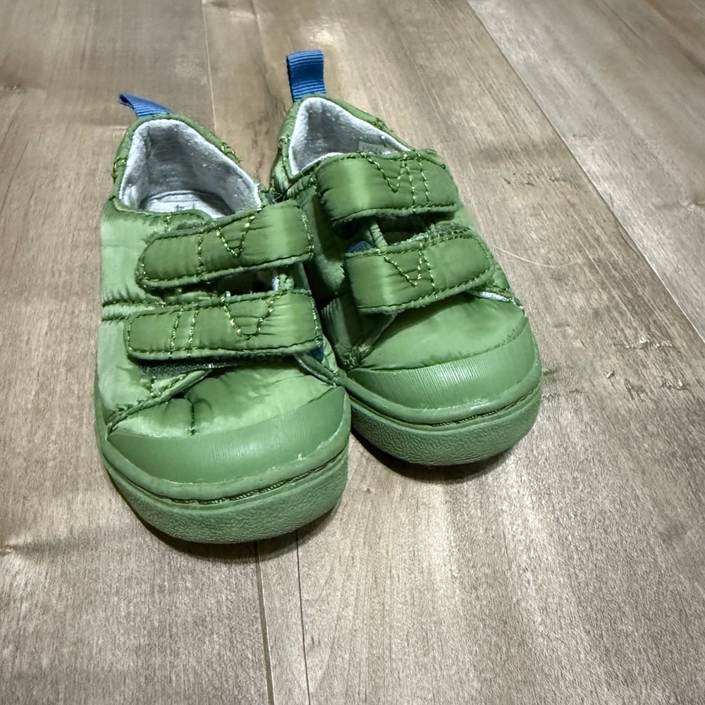 TOMS Lenny Slip On Sneaker Double Strap Shoe Green Toddler 4 Padded Quilted